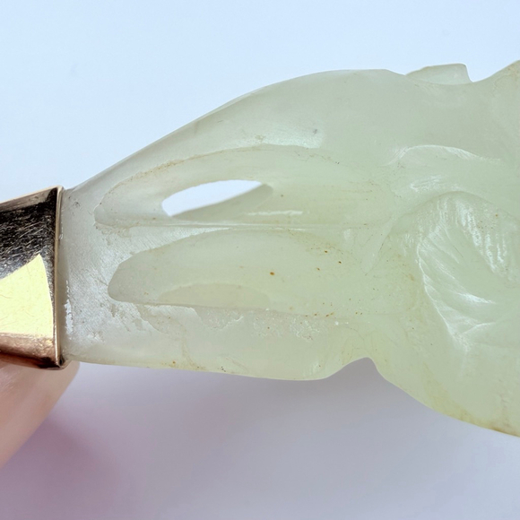 Estate 14K Gold Old Chinese Carved Mutton Fat White Jade Nephrite 3.2" Pendant - Picture 11 of 12
